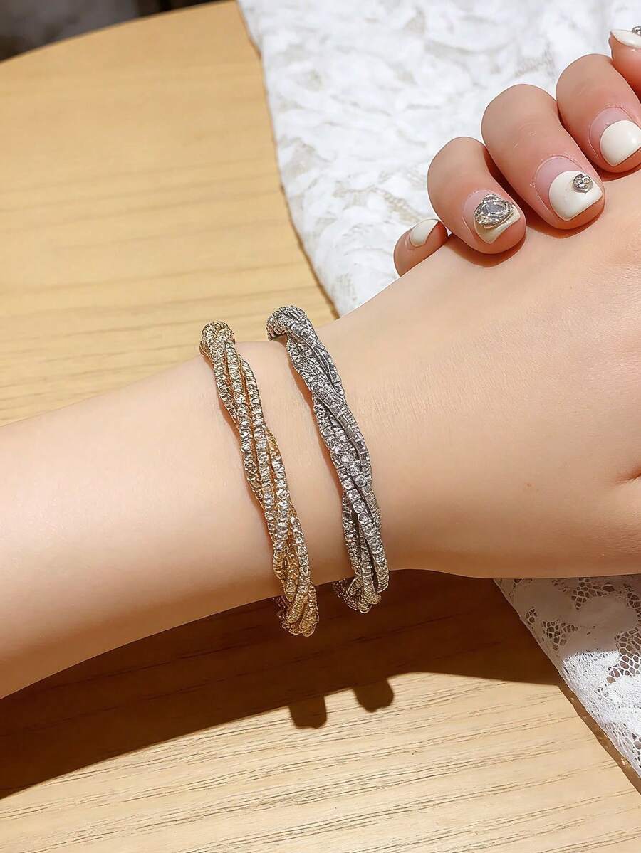 1pc Luxury Multi-Layer Wrapped Rhinestone Bracelet, Elegant Unique Design Versatile Daily Wear Gift - A - View 1