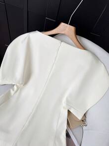 Áo thun trắng nữ GMFP kiểu dáng thanh lịch, rộng rãi, màu trơn, vạt áo bất đối xứng, đa năng, thích hợp mặc hàng ngày, dự tiệc, lễ hội âm nhạc, đám cưới mùa hè. - trắng - Xem 11