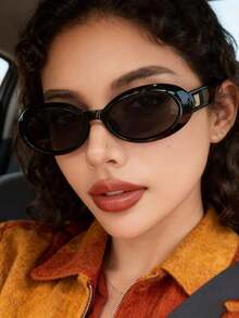 1 Cặp kính thời trang gọng hình bầu dục cổ điển dành cho nữ có gọng trang trí, kính thời trang đi biển, du lịch, chụp ảnh đường phố, đi làm - màu đen - Xem 7