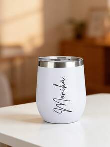 1pc 12oz Customized Stainless Steel Double Wall Vacuum Insulated Egg-Shaped Tumbler, Customized Mug, Customized Stainless Steel Insulated Coffee Cup, Personalized Water Bottle, Customized Travel Mug, Suitable For Breakfast Milk - Multicolor - View 3