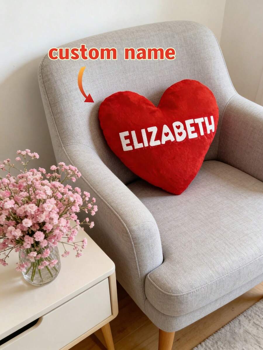 1pc Custom Heart-Shaped Pillow Custom Text Soft And Cozy Daily Use Gift For Loved Ones - Multicolor - View 1