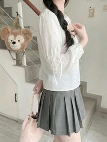 Y6Y 夏季新款白色抽绳圆领长袖女式衬衫 - 白色 - 查看 5