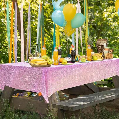 1pc/3pcs Disposable Pink Rectangular Plastic Tablecloth, Party Decoration Supplies For Birthday, Holiday Events, Baby Shower, Picnic, Valentine's Day, 137*274cm