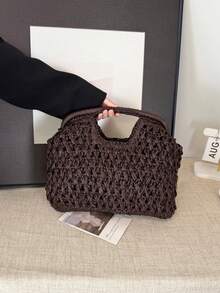 Natural Fiber Clutch Bag, Handwoven Raffia Straw Summer Beach Bag, 2026 New Design, Women Woven Vacation Handbag, Zipper Pouch - Coffee Brown - View 5