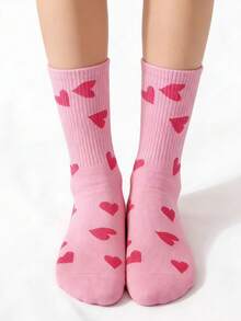 3双装女士爱心图案舒适透气中筒袜 - 彩色 - 查看 7
