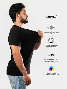 BRAVEN Men's T-Shirt, Peruvian Cotton With Elastane, Plain, Basic, Regular Fit, Casual - màu đen - Xem 2