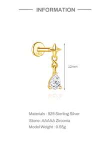 EleRunis 1件 925纯银星形水滴平底耳骨螺旋穿刺饰品，适合日常佩戴、婚礼、派对、订婚、周年纪念、情人节等场合。 - 金色 - 查看 7