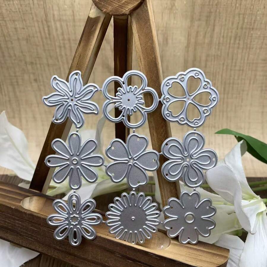 Conjunto de matrizes de corte com motivos florais de primavera, ideais para confecção de cartões, recorte de padrões florais, design floral simétrico e tema de flocos de neve. Inclui moldes e matrizes de relevo, especialmente projetadas para trabalhos manuais, scrapbooking e criação de álbuns DIY. - MC839 - Ver 1