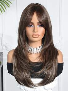 棕色挑染自然层次感假发，优雅长直发假发，适合日常、派对、圣诞节、新年、音乐节、角色扮演、毕业典礼、万圣节、圣诞节等各种场合。 - 挑染棕色 - 查看 4