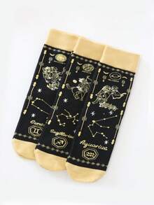 1/3/6/12 Pairs Women Comfortable & Fun Zodiac Sign Pattern Mid-Calf Socks - Multicolor - View 6