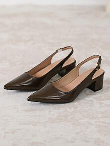 Women's Spring/Autumn New Rhinestone Decor Backless Low Heel Mules, Versatile Comfortable Pointed Toe High Heels - Brown - View 4