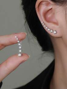 1对925纯银奢华优雅耳夹耳环，精致闪亮，适合日常佩戴 - 銀色 - 查看 2