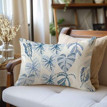 1pc Summer Bohemian Style Light Blue Polka Dot Monstera Leaf Printed Cushion Cover (Pillow Insert Not Included), Made Of Polyester Fabric, Single-Sided Printing, 11.81*19.71in(30*50cm)/15.75*23.62in(40*60cm), Blue Tropical Leaf Decorative Pillow Case, Suitable For Sofa, Bed, Bedroom, Office, Hotel, Decor, All Seasons, Gift