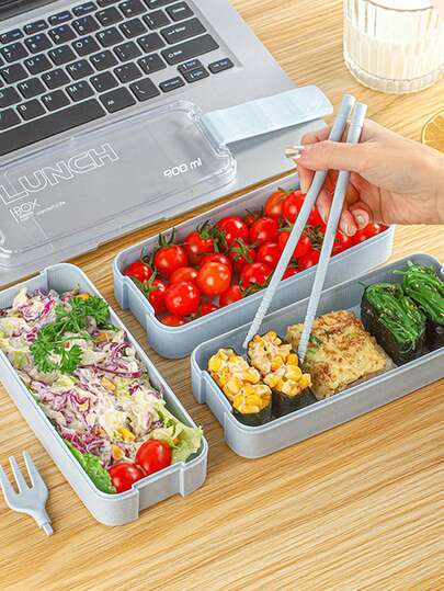 صندوق بنتو متعدد الطبقات، وردي/بيج/أخضر/أزرق، مناسب للعمل/المدرسة