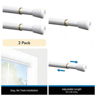 7/16 Inch Adjustable Tension Curtain Rod 28 To 48 Inches White 2 Pack