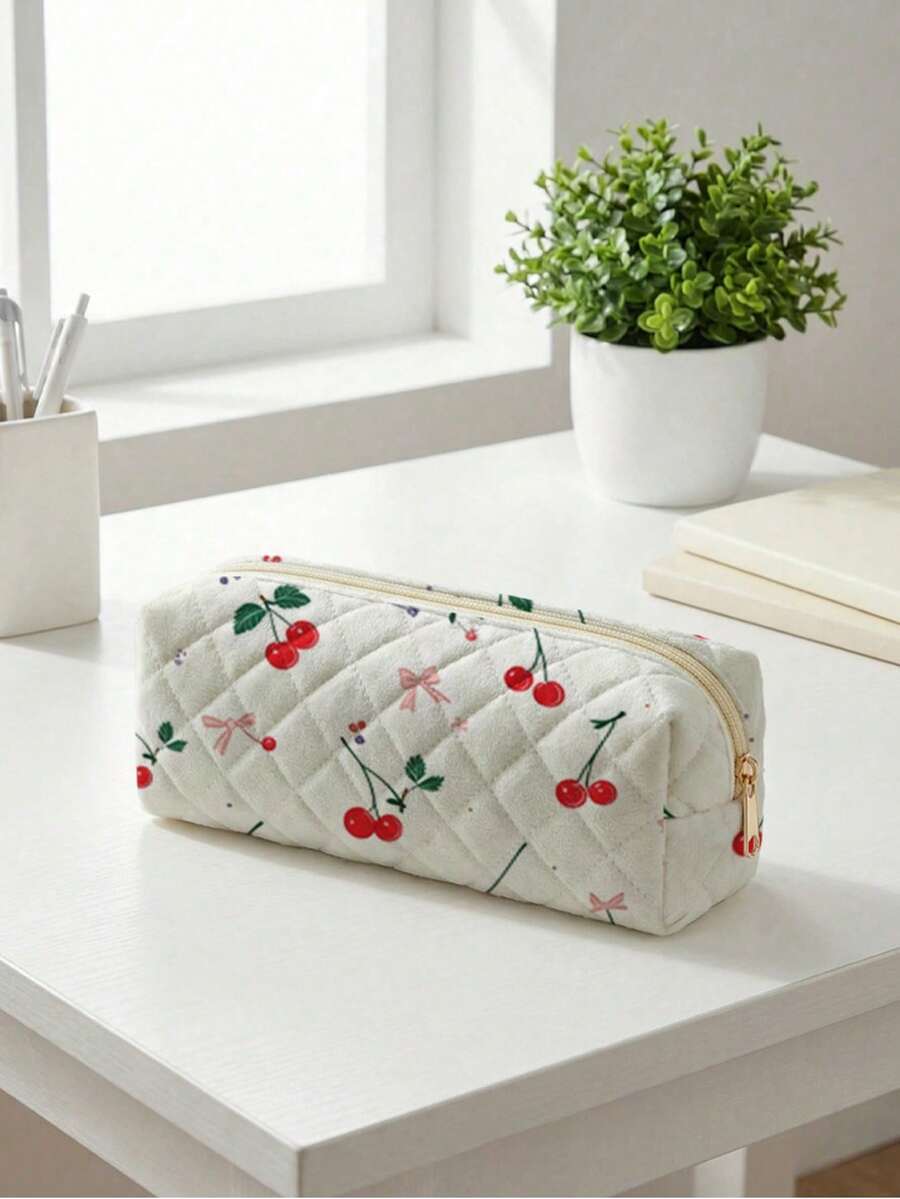 Random Pattern Cosmetic Bag, Lightweight Zipper Makeup Pouch, Pencil Case, Classic Stationery Pouch, Suitable For School/Students/Back To School Season - Multicolor - View 1