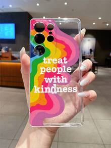 1pc Fashionable Rainbow Ripple Letter Pattern Transparent Soft TPU Shockproof Anti-Scratch Anti-Fingerprint Protective Phone Case, Camera Lens Protection Compatible With Samsung, Nothing, Pixel, - Multicolor - View 4