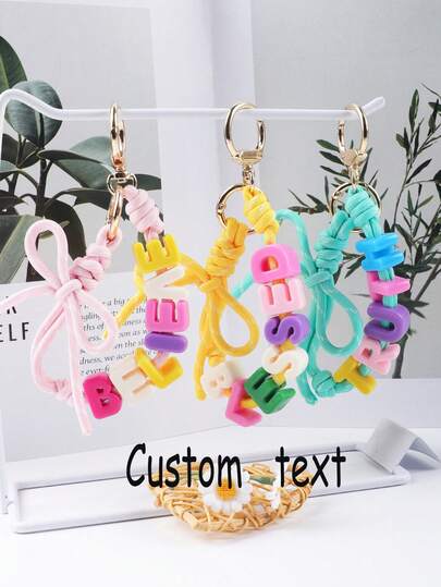 1 قطعة سلسلة مفاتيح قابلة للتخصيص - طقم خرز ملون متعدد الألوان مضفر على حبل، إكسسوار جميل للحقيبة اليومية، هدية عيد ميلاد مخصصة