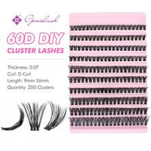 200pcs D-Curl DIY False Eyelash Clusters, 60D Cluster Lashes, 0.07mm D-Curl 9-16mm Mixed Natural Eyelash Extension, Super Thick Growth Cluster Lashes, Curled Single Lashes, Slim Long Lashes, Cartoon-Like Growth Lashes, Suitable For Beginners Home Use (60D) - D - View 9
