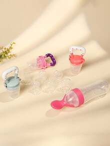 10pcs Baby Porridge Suction Cup Bottle, Chew Toy Set, Squeeze Spoon, Feeding Spoon, Silicone Cereal Bottle - Multicolor - View 4