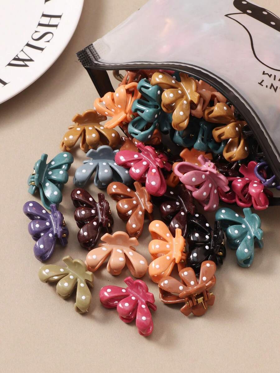 30个复古波点可爱海星发夹，公主刘海夹，迷你侧夹，发饰 - 彩色 - 查看 1