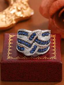 创意蓝色交叉几何戒指，独特设计，女士珠宝礼物 - 白色 - 查看 5