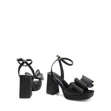 Women Chunky Platform High Heeled Sandals, Fashion Bow Knot Ankle Strap Heeled Sandals, Open Square Toe Summer Sandals For Prom, Party, Wedding - 黑色 - 查看 5