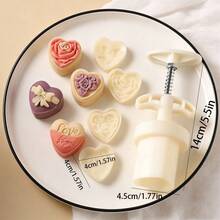 5pcs Heart-Shaped Mooncake Mold Set, Mid-Autumn Festival DIY Handmade Biscuit Cookie Mold Pastry Tools, 1 Mold 4 Stamps 50g, Mung Bean Cake Mold, Animal Cookie Cutter Baking - White - View 6