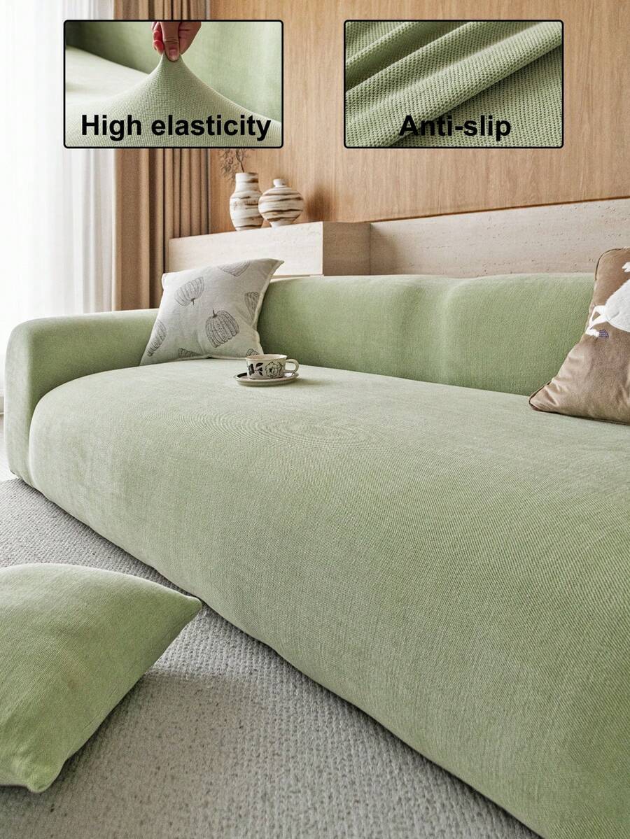 1pc 3D Sofa Cover, Chenille Material Multi-Functional Full Coverage Sofa Protector, Holiday Decor Stretch One-Piece Sofa Slipcover, Fits 1/2/3/4 Seater Sofa - Green - View 1