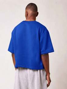 SUMWON Men's Boxy Crop Short Sleeve Sweatshirt Crew Neck Oversized Casual Pullover TopCasual Short-Sleeve T-Shirts For Men And Women - 藍色 - 查看 3