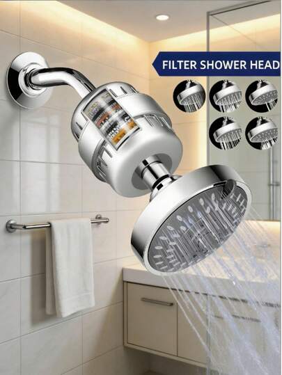 Conjunto de filtro de ducha - Con un filtro de ducha de 15 capas y 5 modos de rociado, elimina eficazmente el cloro y las sustancias nocivas del agua, reduce la piel seca y el encrespamiento, mejora la condición de la piel y la caída del cabello, adecuado para la mayoría de las duchas de mano y de lluvia en hogares, cocinas y baños