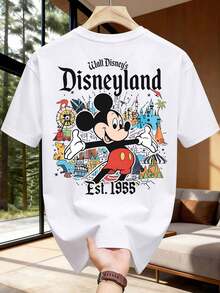 Men's Disneyland Mickey Mouse Themed Commemorative T-Shirt, Casual And Loose-Fitting Crew Neck Short-Sleeved Men's T-Shirt, Comfortable, Soft, Pure Cotton, Breathable Sportswear, All-Season Style, Suitable For Men's Clothing For Outings, Outdoor Sports, Parties, And Commuting. - White - View 1