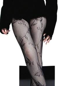 1件装不对称镂空渔网袜，性感哥特朋克复古美式破洞连裤袜，极简透明女士连裤袜 - 彩色 - 查看 12