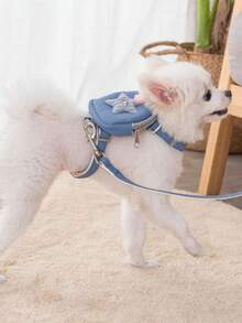 LANGXINGCS 一套狗狗胸背带和牵引绳，背心式猫咪防逃脱胸带，背包式设计，适合泰迪等小型犬，宠物用品 - 彩色 - 查看 5