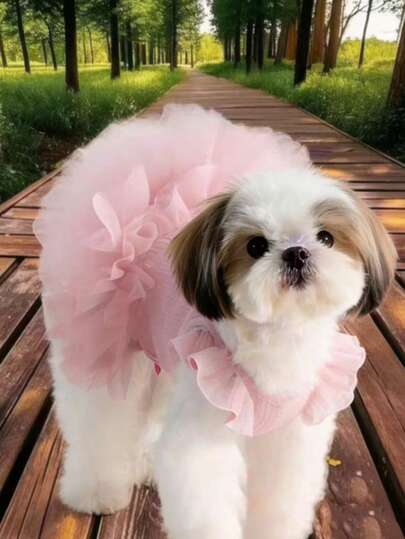 Vestido de princesa con mangas con volantes para perros y gatos pequeños como poodle, bichón frisé, pomerania, maltés, Yorkshire Terrier, etc. Atuendo para fiesta de cumpleaños, primavera/verano