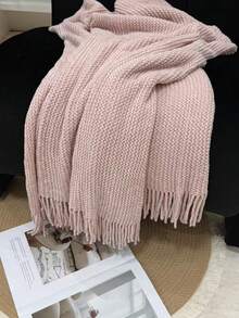 1 Diamond Grid Textured Knit Throw Blanket, Soft And Comfortable, Suitable For All Seasons, Suitable For Sofa, End Of Bed, Travel, Home Decor - Mixed Color Geometric Pattern, Acrylic Fabric - Finely Woven Chenille Pink - View 5