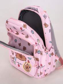 Nuevo set de 3 mochilas escolares/de viaje de gran capacidad con diseño de dibujos animados lindos de Capibara - Multicolor - Ver 5