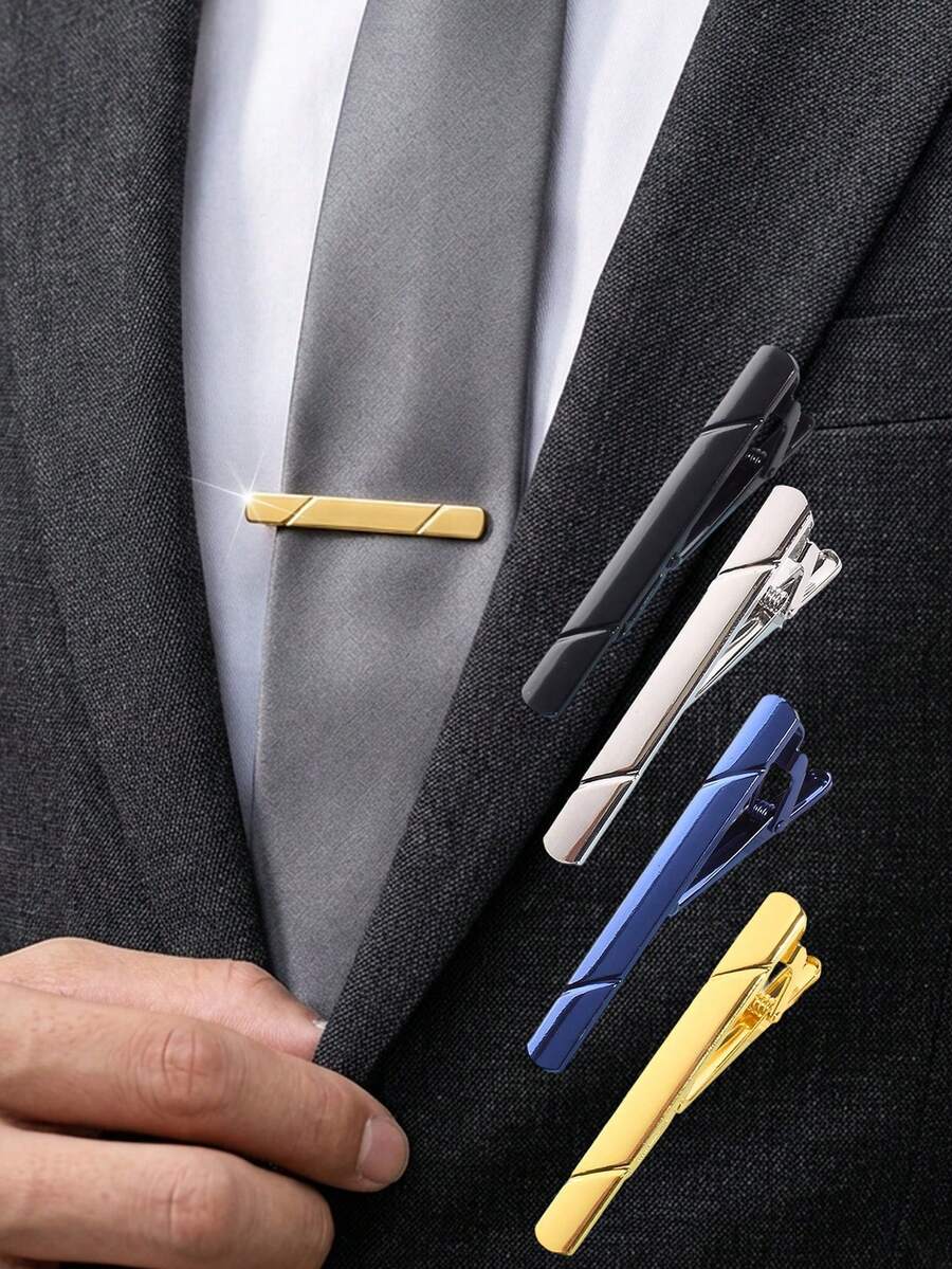 Pinza de corbata de acero inoxidable pulido, barra de corbata simple de lujo para hombres de negocios - Multicolor - Ver 1