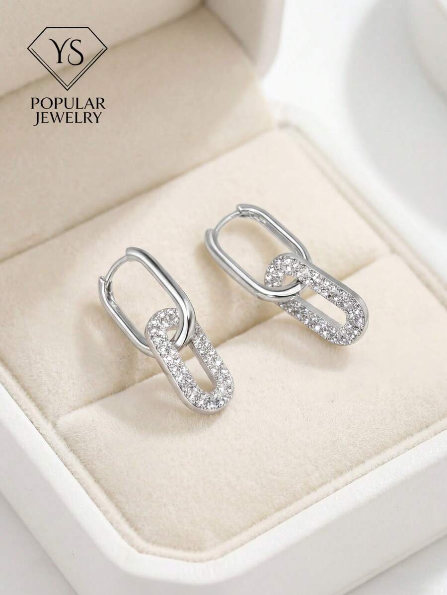 1 Pair Geometric Earrings, Elegant Niche Design Clip-On Earrings, Versatile Luxury Earrings For Women - White K - View 1