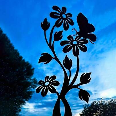 1pc Acrylic 2D Flat Garden Stake, Decorative Wavy Garden Nail Suitable For Outdoor Use, Artistic Outdoor Decor, Countryside Garden Decor, Planter, Fence Top Decoration