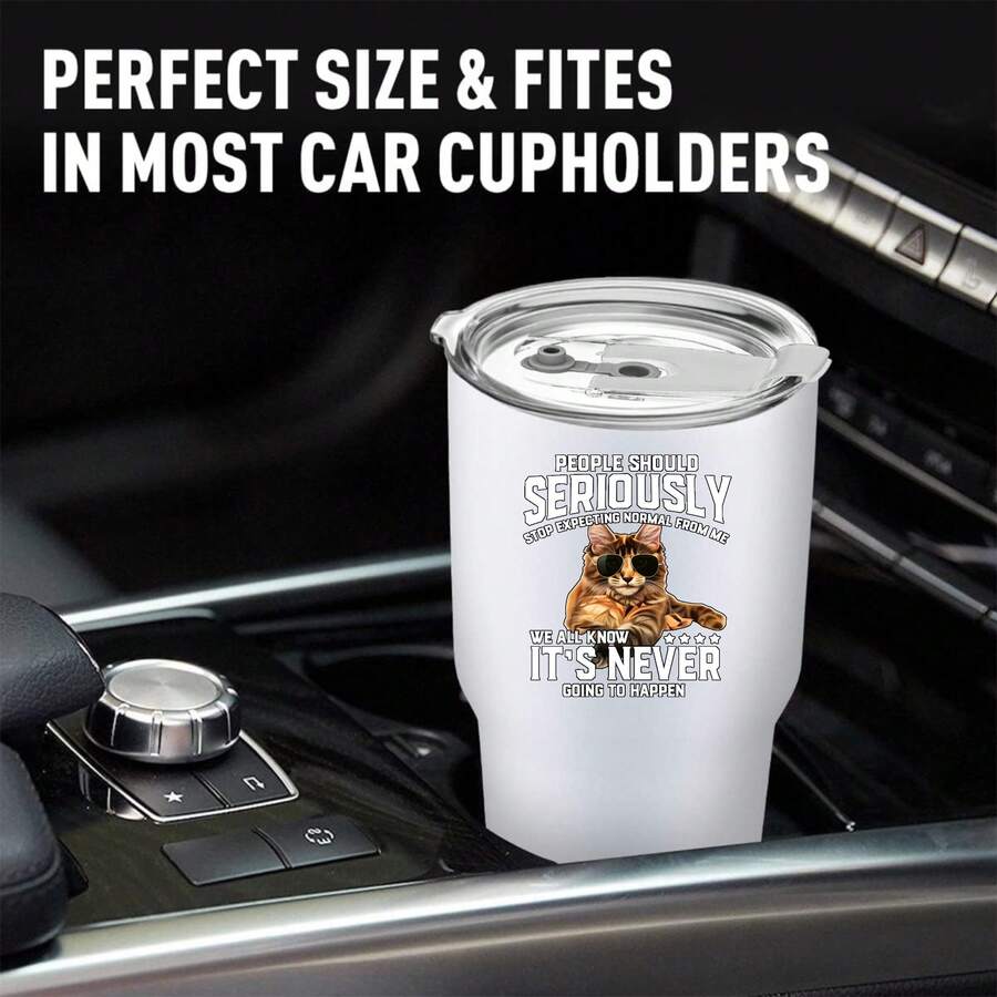 30oz Stainless Steel Tumbler Black White Options,  People Should Seriously Stop Expecting Normal From Me We All Know It's Never Going To Happen Graphic Cups, Insulated Travel Coffee Mug With Lid And Straw , Double Wall Vacuum Reusable Travel Cups, Funny Birthday Party Gift For Women & Men - 白色 - 查看 1