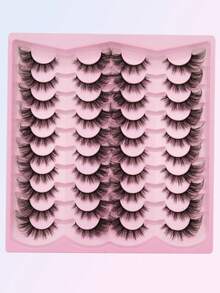 20对3D水貂毛假睫毛，蓬松自然妆效，条状假睫毛，睫毛，假睫毛，水貂毛假睫毛，猫眼假睫毛，浓密卷翘，丰盈假睫毛，旅行必备，化妆工具，D型卷翘水貂毛假睫毛，猫眼加长尾型假睫毛，自然浓密假睫毛 - 查看 3