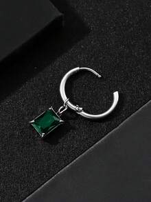 1件装不锈钢方形立方氧化锆镶嵌吊坠，时尚简约百搭男士耳环 - 方形吊墜耳環 - 查看 2