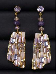 新款奢华几何不对称设计耳环，独特夸张长款耳环，女士专属 - 彩色 - 查看 3