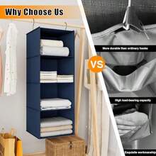 Organizador colgante de clóset 4 estantes estantes plegables de fácil montaje para ropa bolsos zapatos y accesorios tela de tela Oxford lavable azul marino - 4 estantes - Ver 7