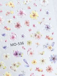 5D彩色仿真花朵美甲贴纸2片装，春夏花瓣叶子印花设计美甲贴花，自粘式美甲装饰，适合可爱优雅的日韩风美甲设计，女士和女孩DIY美甲 - 彩色 - 查看 7