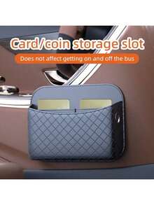 1pc Leather Car Storage Bag, Adhesive Car Phone Holder Organizer Pouch - A - View 10