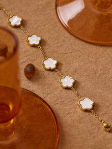 1pc Fashionable Minimalist White Five-Leaf Flower, Lucky Clover Bracelet, Sweet Design New Versatile Accessory - Five-petal Flower Bracelet - View 6