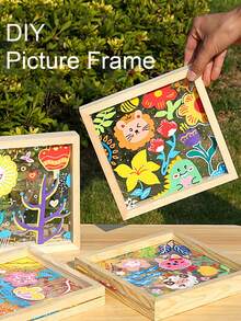 1 pieza Marco de pintura de vidrio acrílico, Marco de foto de madera con graffiti, Marco de pintura de espécimen floral DIY - Más - Ver 1