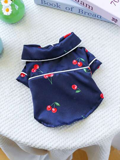 1件装宠物睡衣 樱桃图案 狗狗睡衣 宠物家居服 - 海军蓝